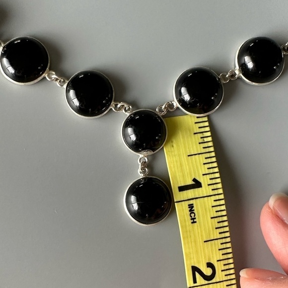 Sterling Silver Plated Onyx Y Necklace – Artisan Made Statement Piece - Picture 11 of 12